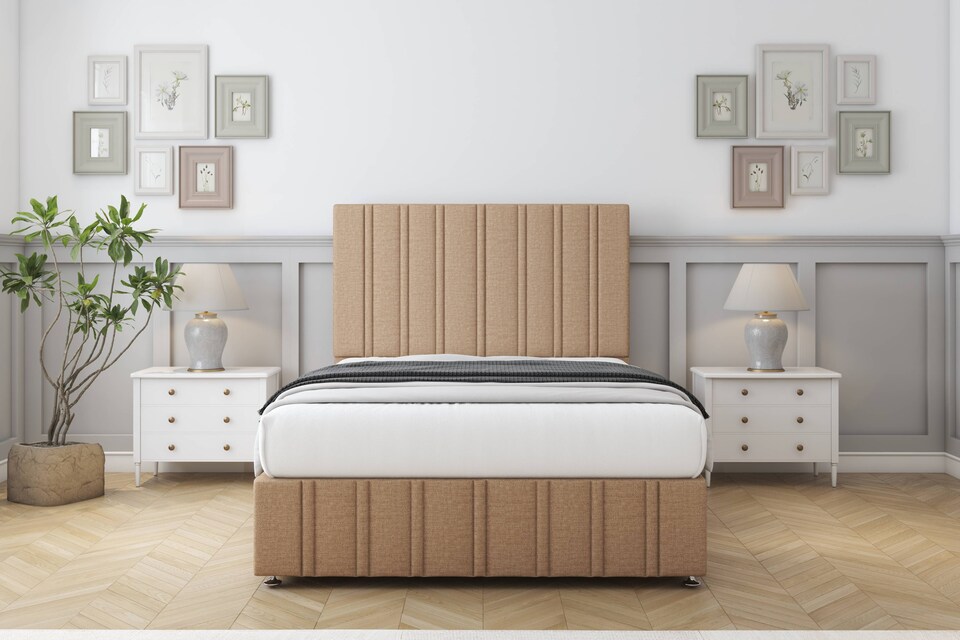 image 1 of Sloomy Langston Latte Dumfries Divan Bed Base 2 Drawers Right Side With 54 Inch Floor Standing Headboard & 12 Inch Matching Footboard | Brown | Latte | Small Double | 1