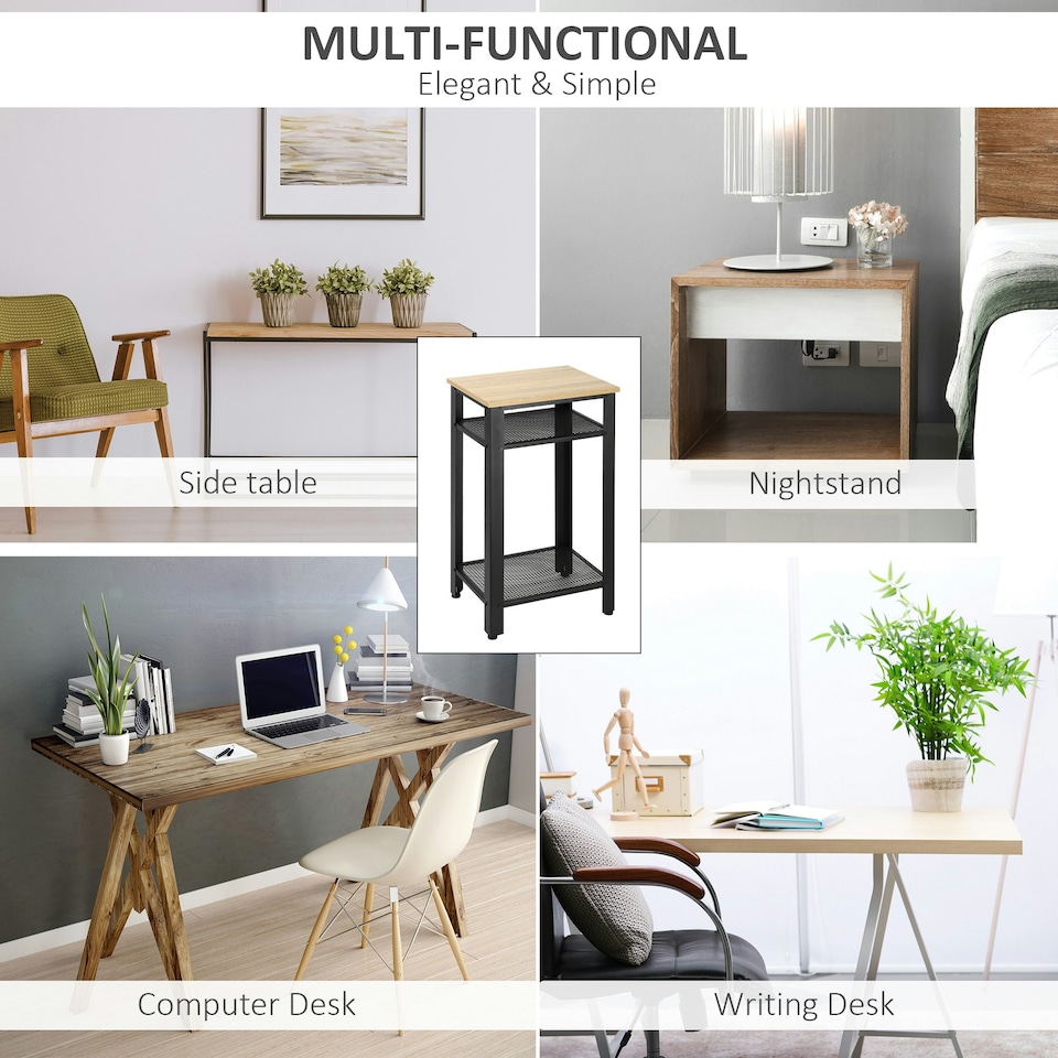 image 1 of HOMCOM Modern Side Table with 2-Tier Shelves End Table for Bedroom Yellow