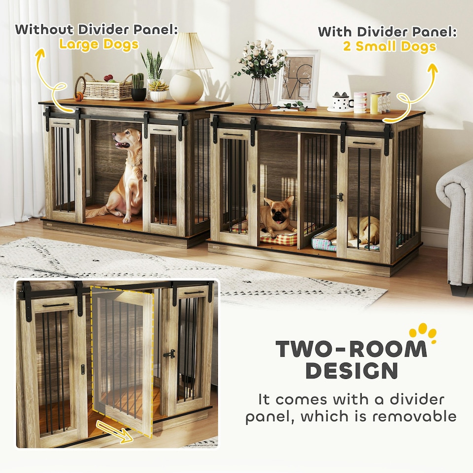 image 1 of PawHut Dog Crate for Large Dogs, Double Dog Cage for Small Dogs, Oak Tone