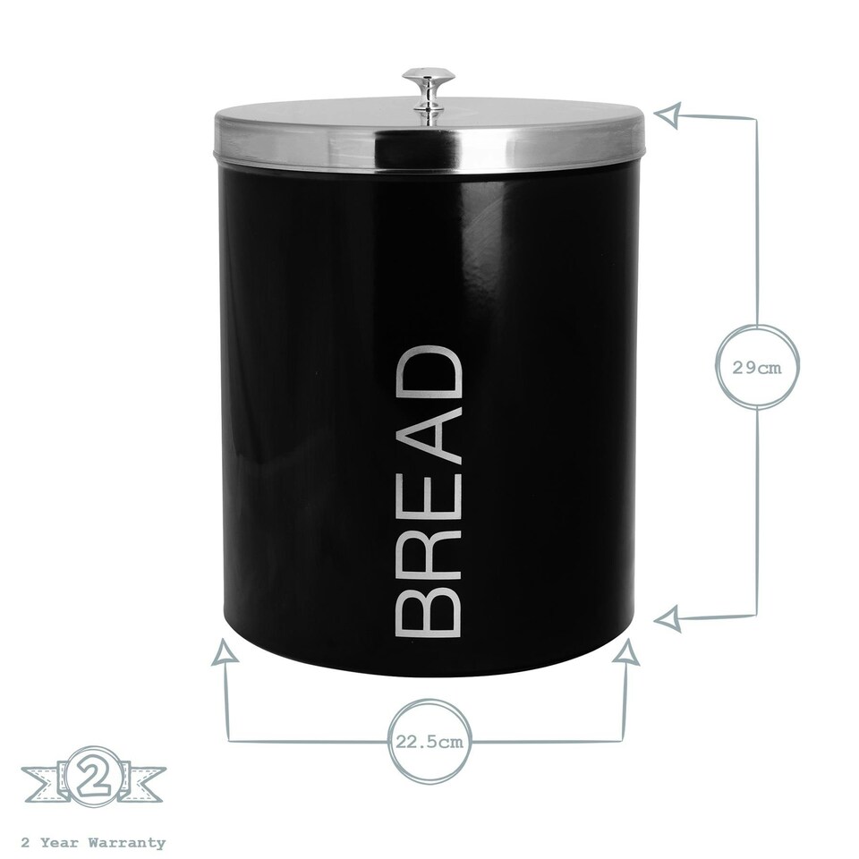 image 1 of Harbour Housewares Black Round Metal Kitchen Bread Bin Kitchen Caddy Kitchen Storage Containers Tin Canister