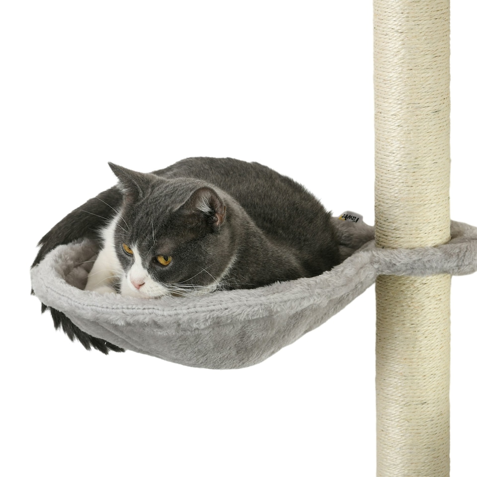 image 1 of PawHut 4 Piece Cat Wall Furniture Hammock Ladder Steps Plush Sisal Grey