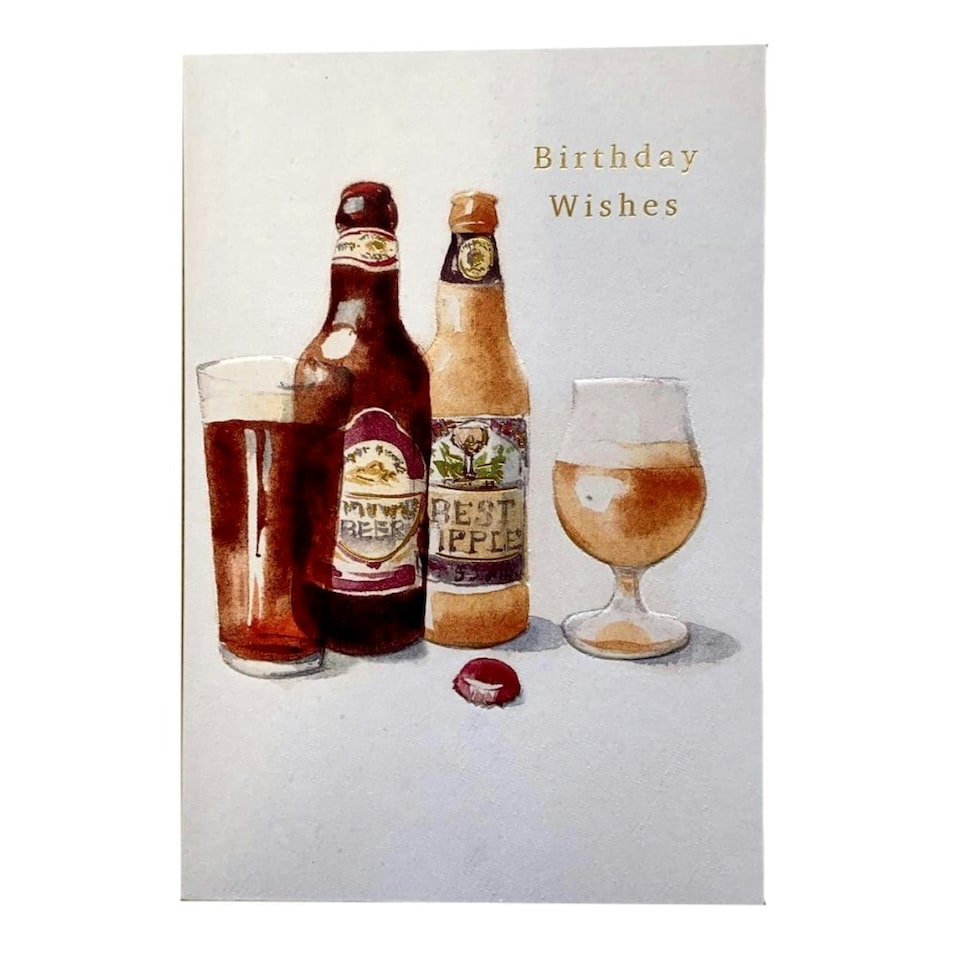image 1 of Beer And Apple Juice Bottles With Glasses Design Open Birthday Card