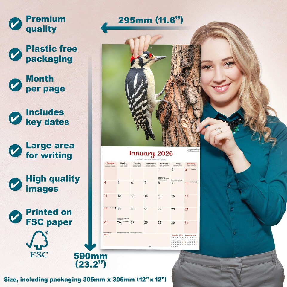 image 1 of Garden Birds 2026 Calendar | Square Wall Calendar | Bird Gift | Plastic Free Packaging | by Avonside Publishing