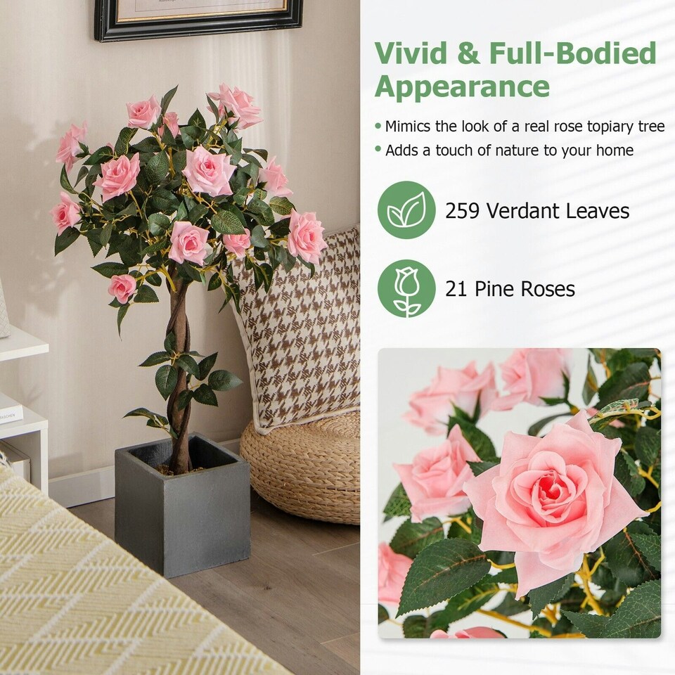 image 1 of COSTWAY 90CM Artificial Flower Tree Faux Potted Plant Green | One Size