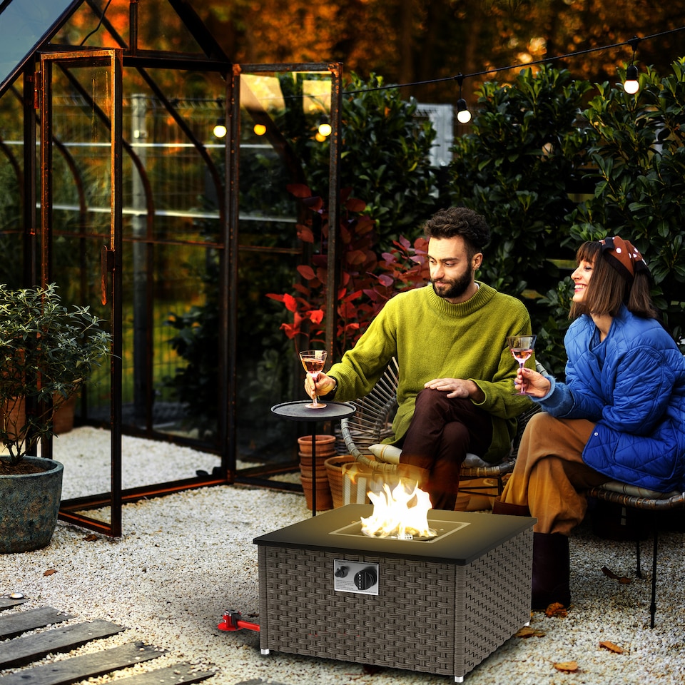 image 1 of Outsunny 13 KW Rattan Fire Pit Table, Garden Fire Table for Garden, Grey