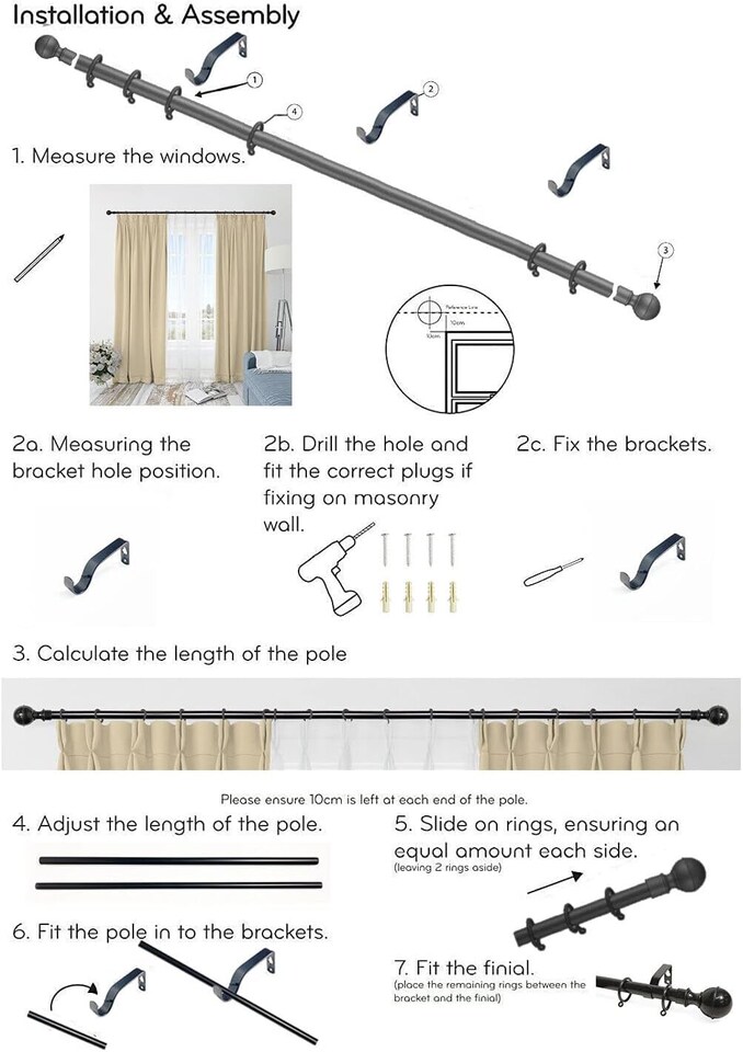 image 1 of 19 mm Extendable Metal Curtain Pole Rods - Bronze (Ball Finials, 70-120 cm)