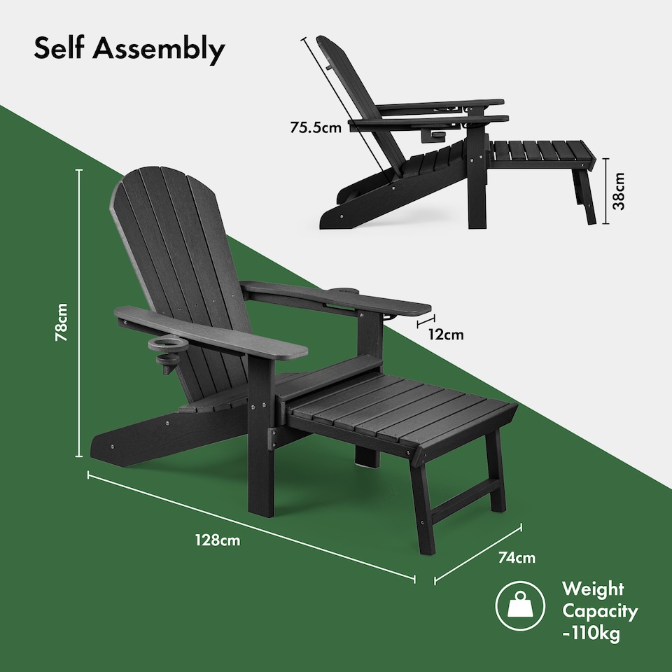 image 1 of Vonhaus Westport Black Adirondack Garden Chair HDPE with Reclining Backrest