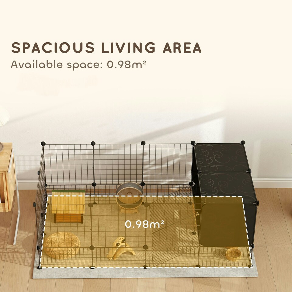 image 1 of PawHut DIY Small Animal Cage w/ Elevated Huts, for Guinea Pigs, Rabbits