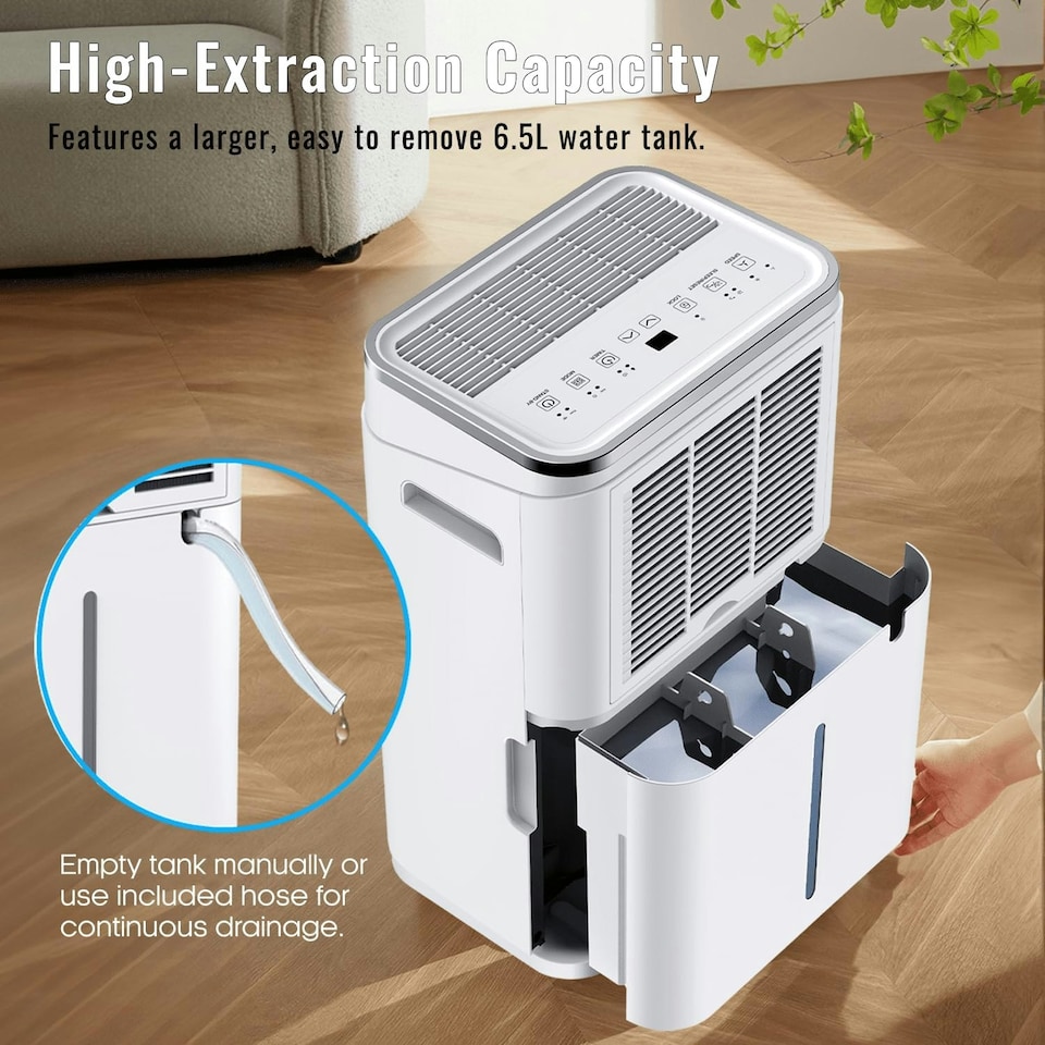 image 1 of PureMate 20 Litre Dehumidifier with Ioniser, Continuous Drainage Hose and Sleep Mode
