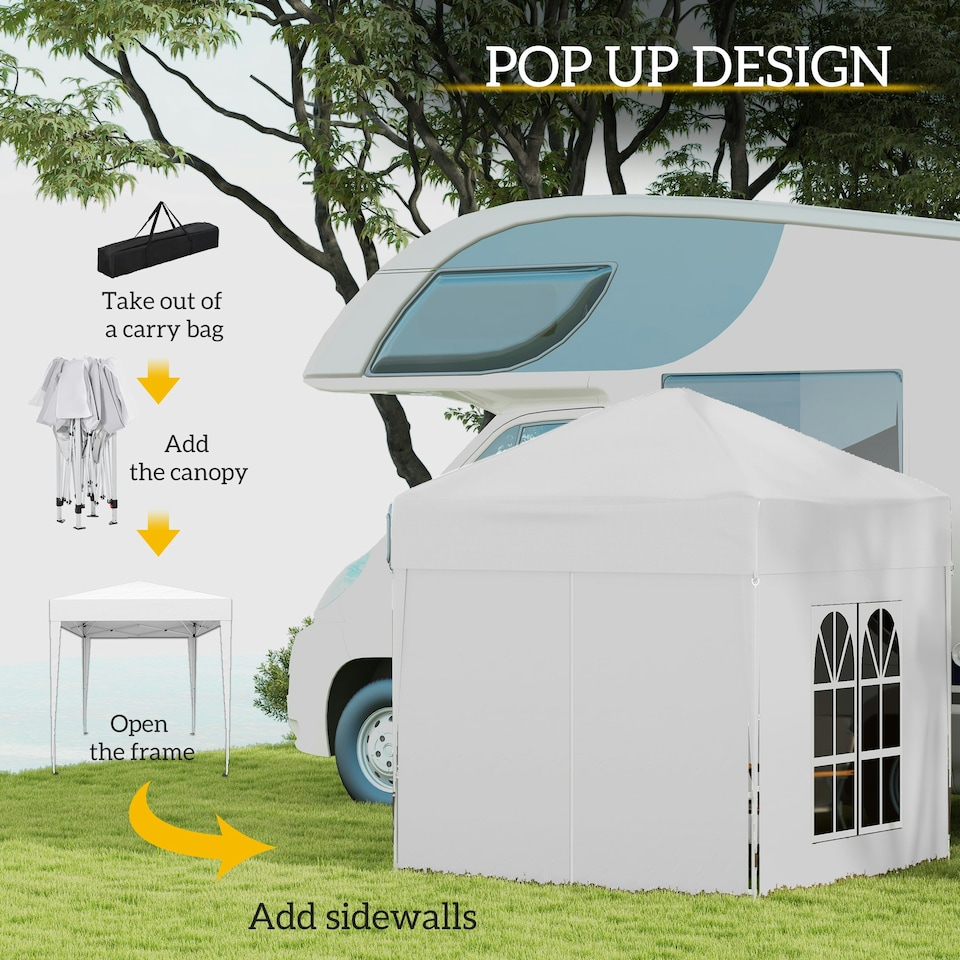 image 1 of Outsunny 2mx2m Pop Up Gazebo Party Tent Canopy Marquee with Storage Bag White