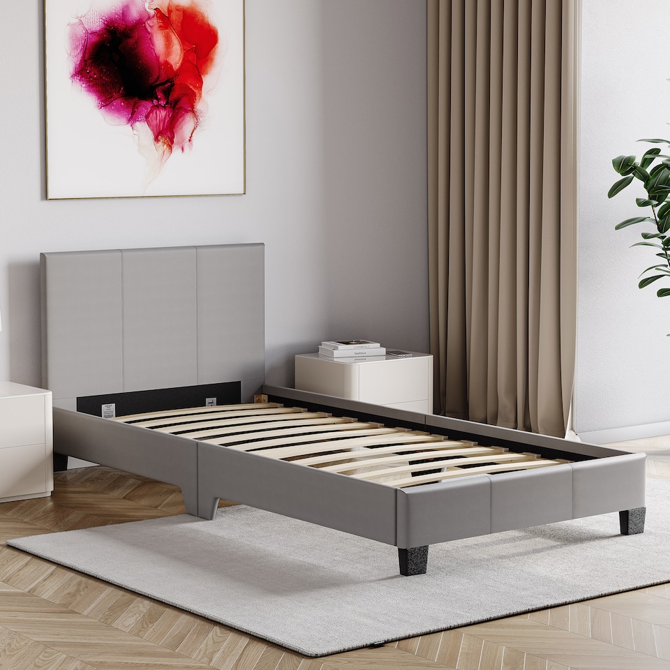 image 1 of Vida Designs Lisbon 3ft Single Bed Faux Leather, Grey, 90 x 190cm