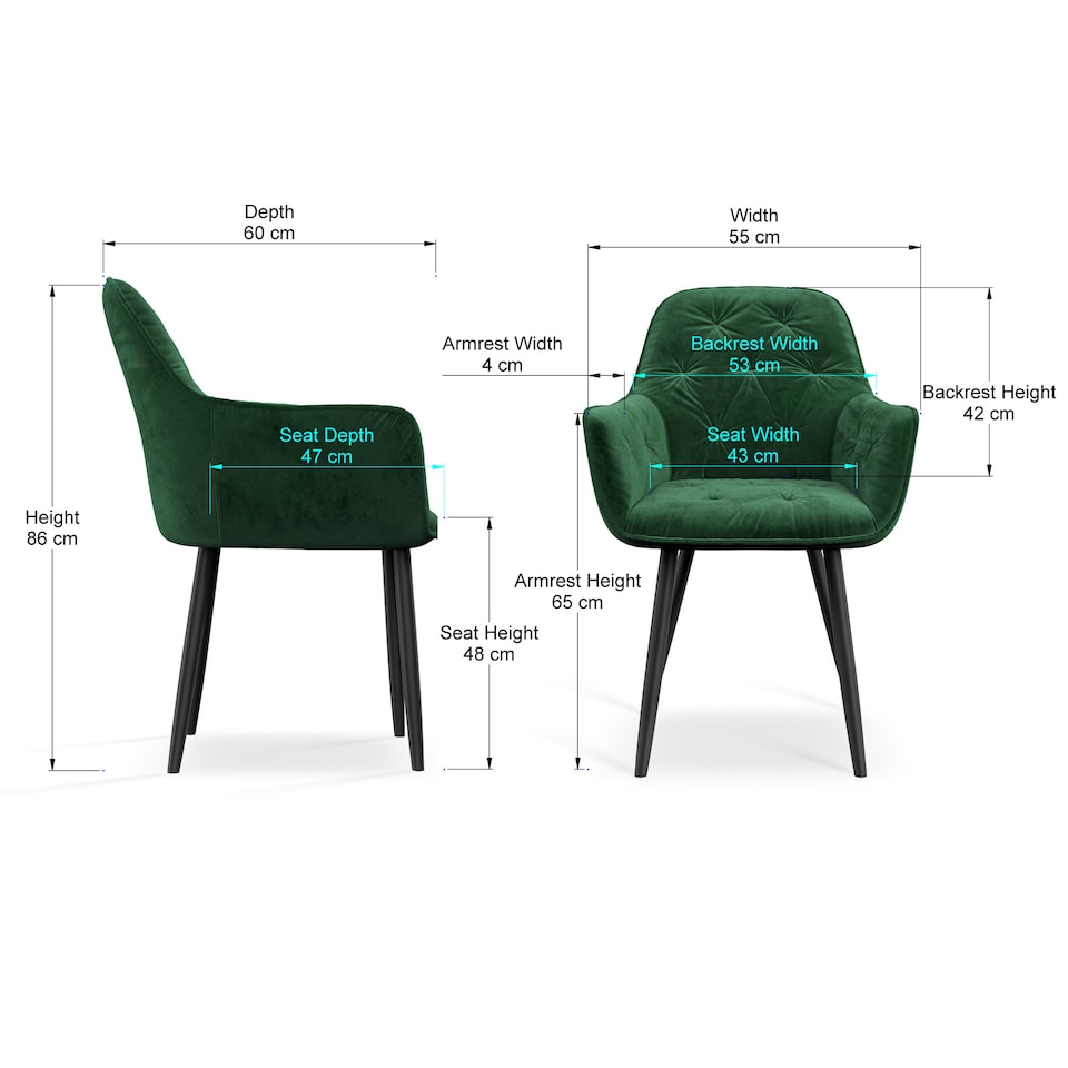 image 1 of Set Of 2 Anika Modern Velvet Dining Chair Padded Seat Metal Legs (Green) | Green | Green | One Size