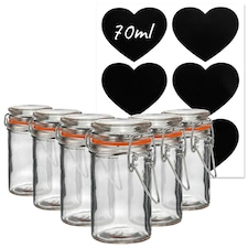 Argon Tableware Glass Storage Jars with Heart Labels - 70ml - Clear - Pack of 6