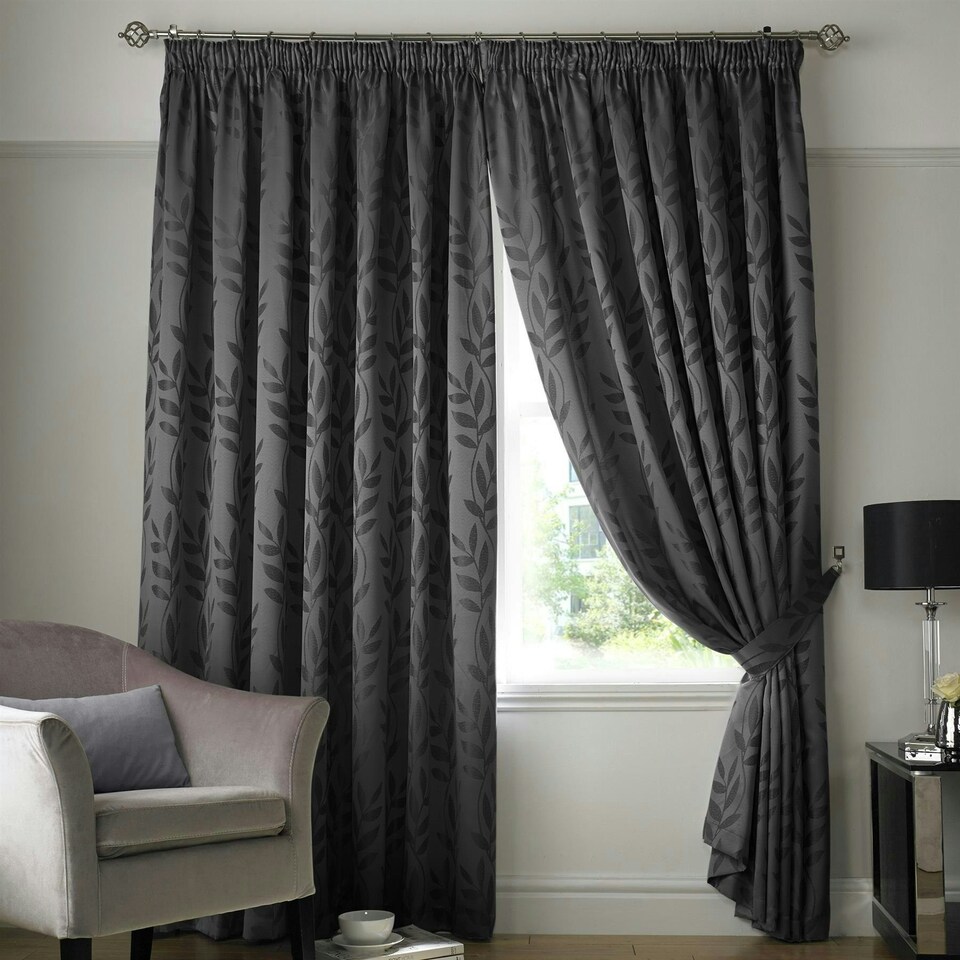 image 1 of Voli Pencil Pleat Taped Top Lined Curtains - 168cm x 183cm - Charcoal