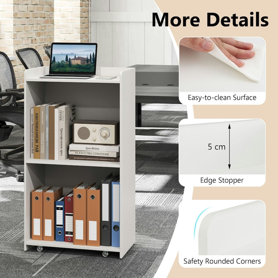 image 1 of COSTWAY Rolling Lectern Stand Desk with 2 Storage Shelves White