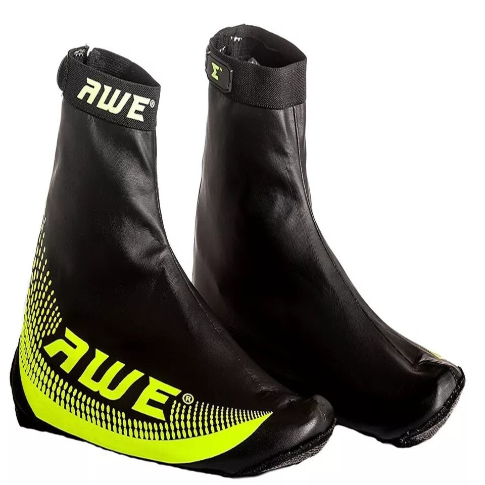 image 1 of AWE Bike Shoe Cover Neoprene/PU Reflective Black/Neon Waterproof Size 7-9