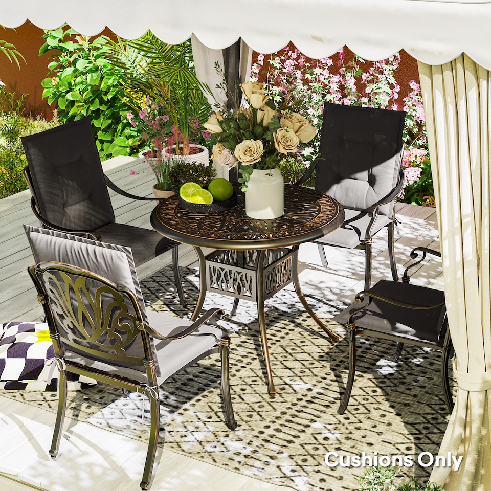 image 1 of Outsunny Set of 4 Garden Chair Cushions, Outdoor Seat Pads | Grey | Charcoal grey | 1