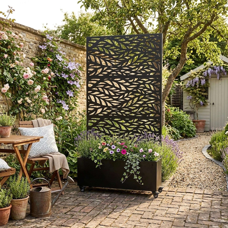 image 1 of Nicoman Metal Privacy Screen with Planter Pot Leaf Pattern