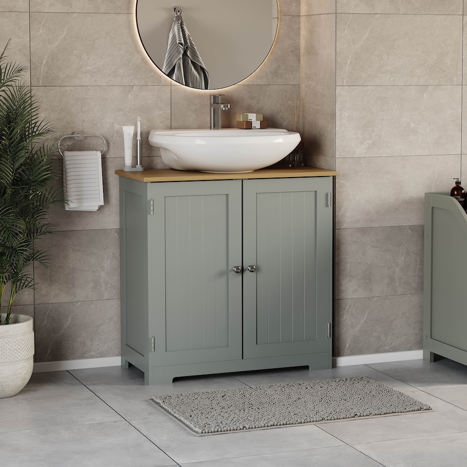 image 1 of Bath Vida Priano 2 Door Under Sink Freestanding Bathroom Cabinet, Grey & Oak | Grey | Grey & Oak | 1