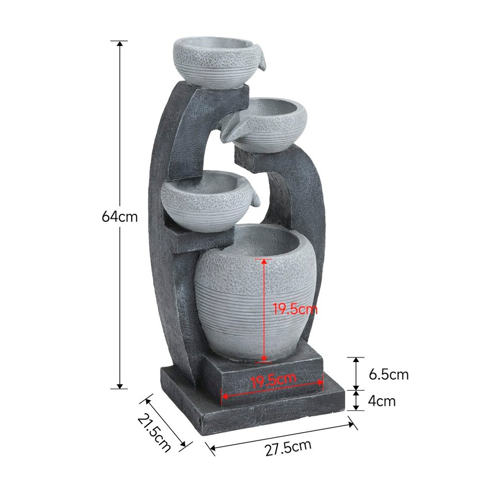 image 1 of Living and Home Outdoor Solar-Powered Rockery Water Fountain with LED Lights Grey