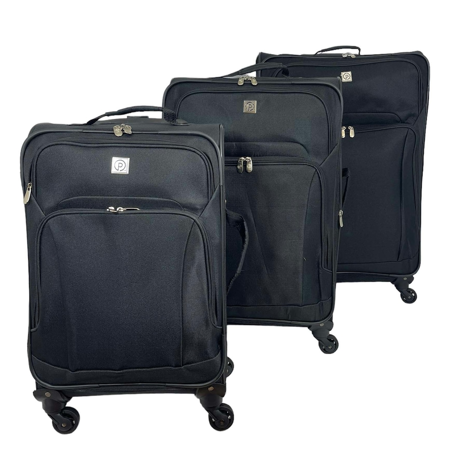 image 1 of 3Pcs Luggage Suitcase Set Soft Shell Trolley 4 Wheel Travel Cabin Carry On Bag Black | Medium