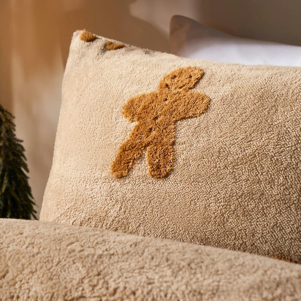image 1 of OHS Tufted Gingerbread Man Teddy Sherpa Fleece Duvet Cover Set - Natural Brown | Natural | King