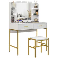 HOMCOM Makeup Vanity Desk Set with Lighted Mirror, Stool, White