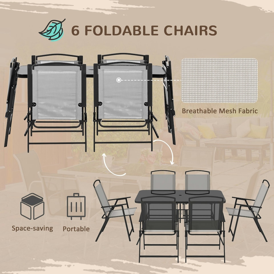 image 1 of Outsunny 7 Pieces Garden Table and Chairs with Tempered Glass Top Grey
