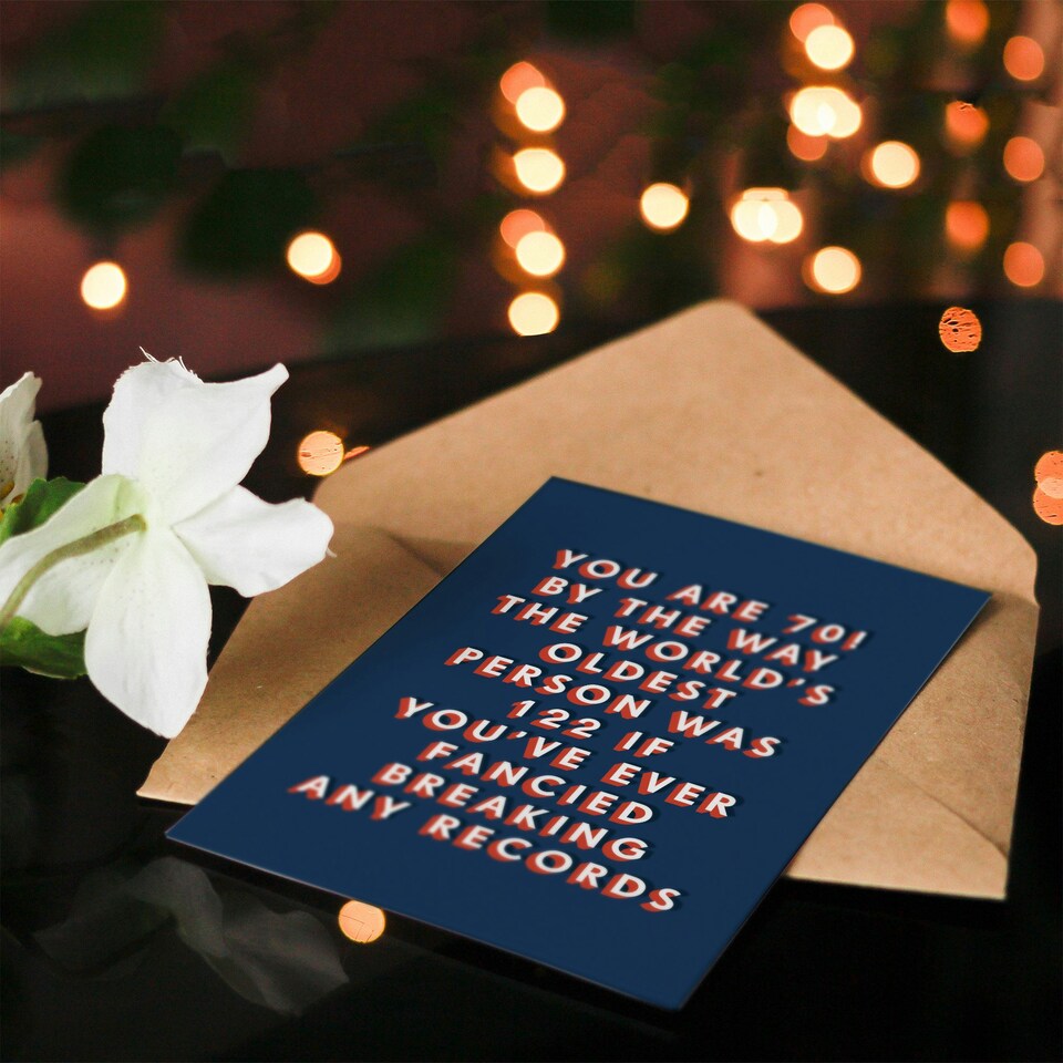 image 1 of Fancy Breaking Records 70 Year Old Milestone 70th For Him Birthday Card