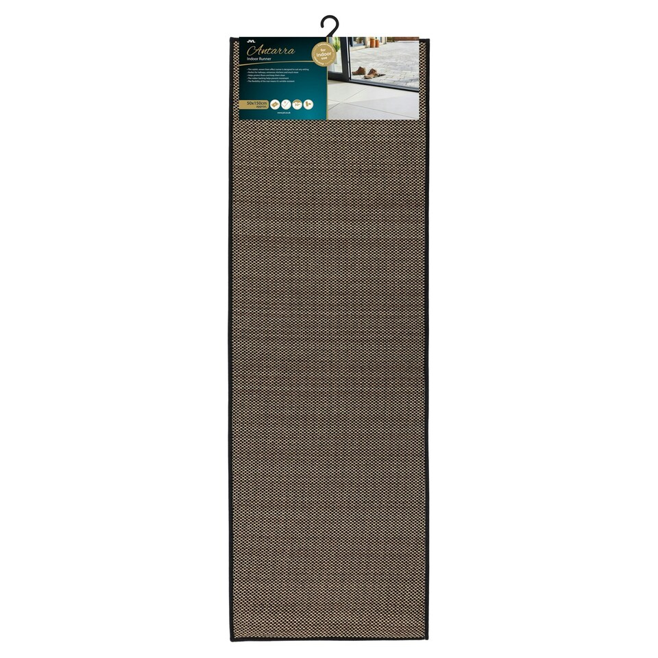 image 1 of JVL Antarra Machine Washable Entrance Runner Doormat, 50x150cm - Black/Brown