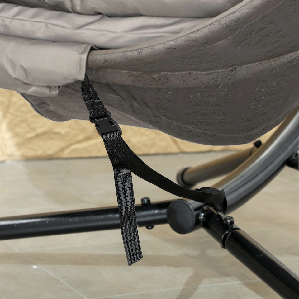 image 1 of Outsunny Outdoor Hanging Chair, Swing Chair with Metal Stand, Thick Padded Cushion, Foldable Basket and Side Pocket, for Indoor and Outdoor, Sand | Brown