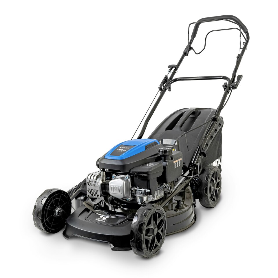 image 1 of Hyundai 18" / 46cm Black Edition Self-Propelled Petrol Lawnmower, 150cc, 4-in-1 Mulch, 50L Collect, Rear and Side Discharge | HYM18150SP