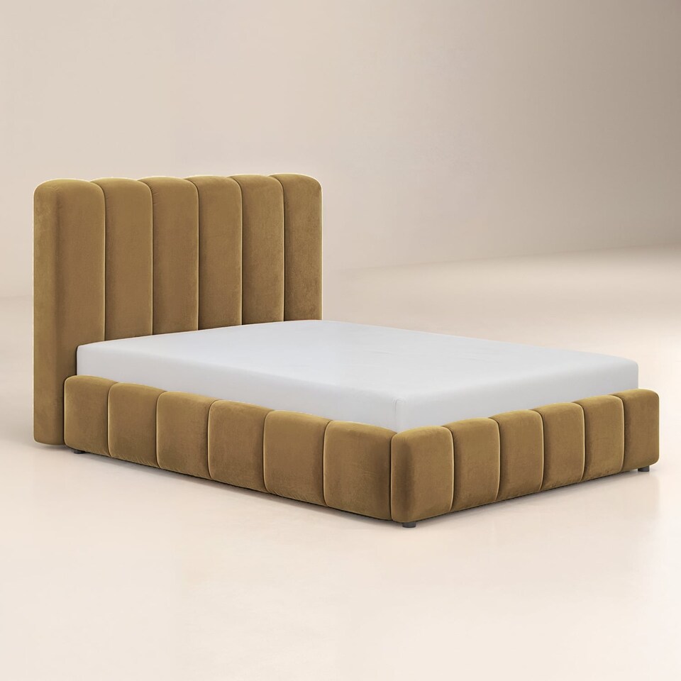 image 1 of SOLACE+CO Emilie Ribbed Ottoman Kingsize Bed Mocha Velvet
