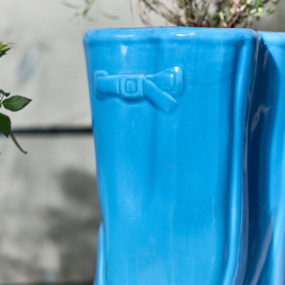 image 1 of Small Blue Wellington Outdoor Planter Ceramic Indoor Outdoor Flower Pot Garden Planters H17 x W15cm | Blue | Blue