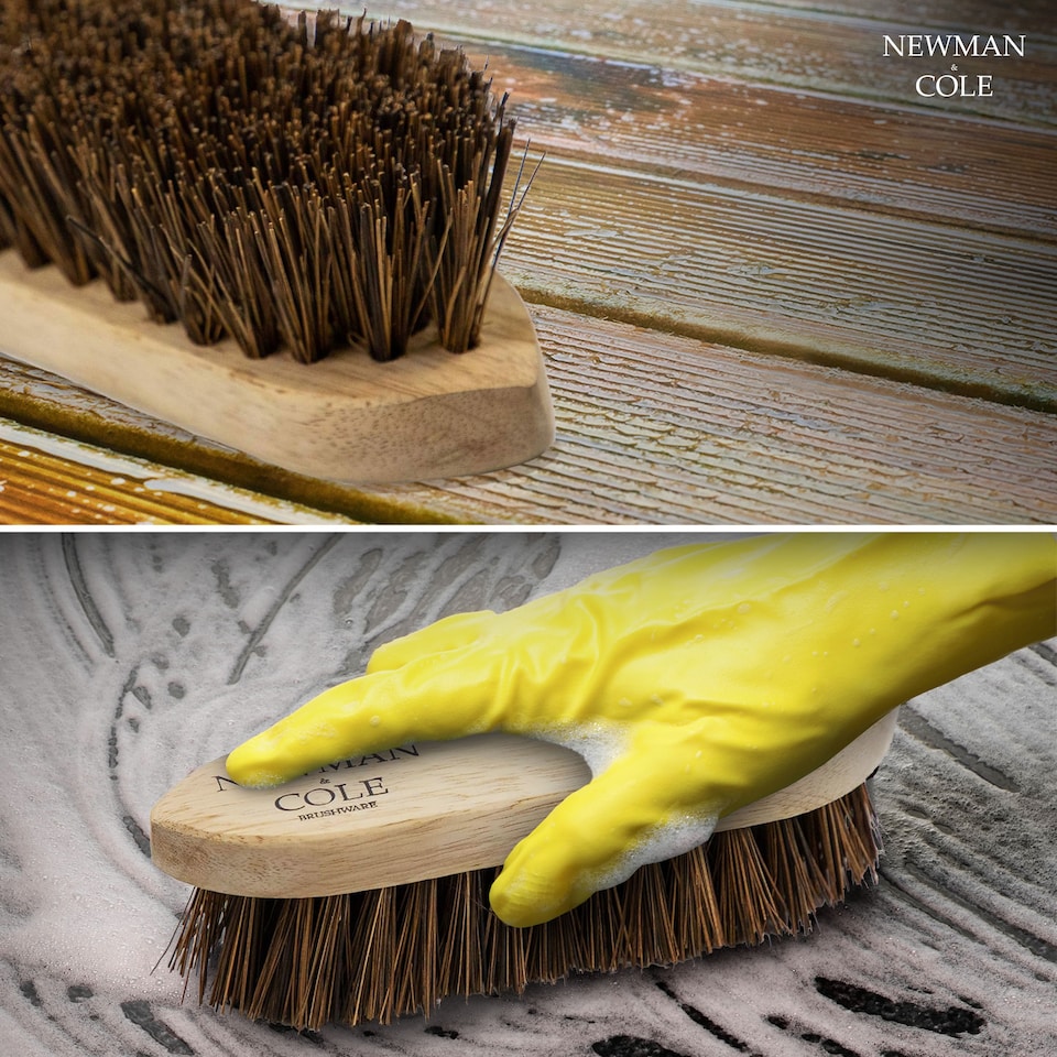 image 1 of Wooden Scrubbing Brush Heavy Duty Hand Scrubber with Stiff Natural Bassine Bristles | Bronze