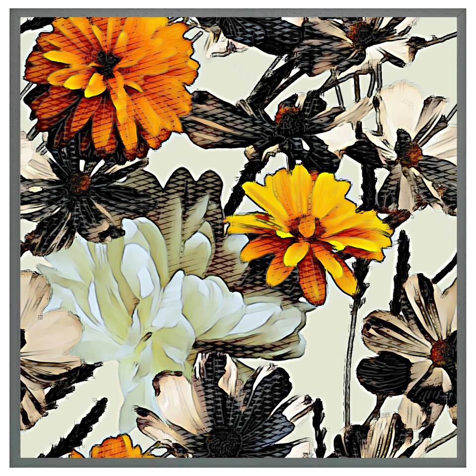 image 1 of Orange flower print (Picture Frame) Brown | Oak | XL