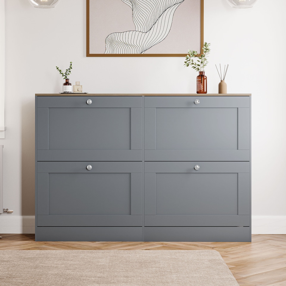 image 1 of Vida Designs 4 Drawer Shoe Cabinet, Grey & Oak