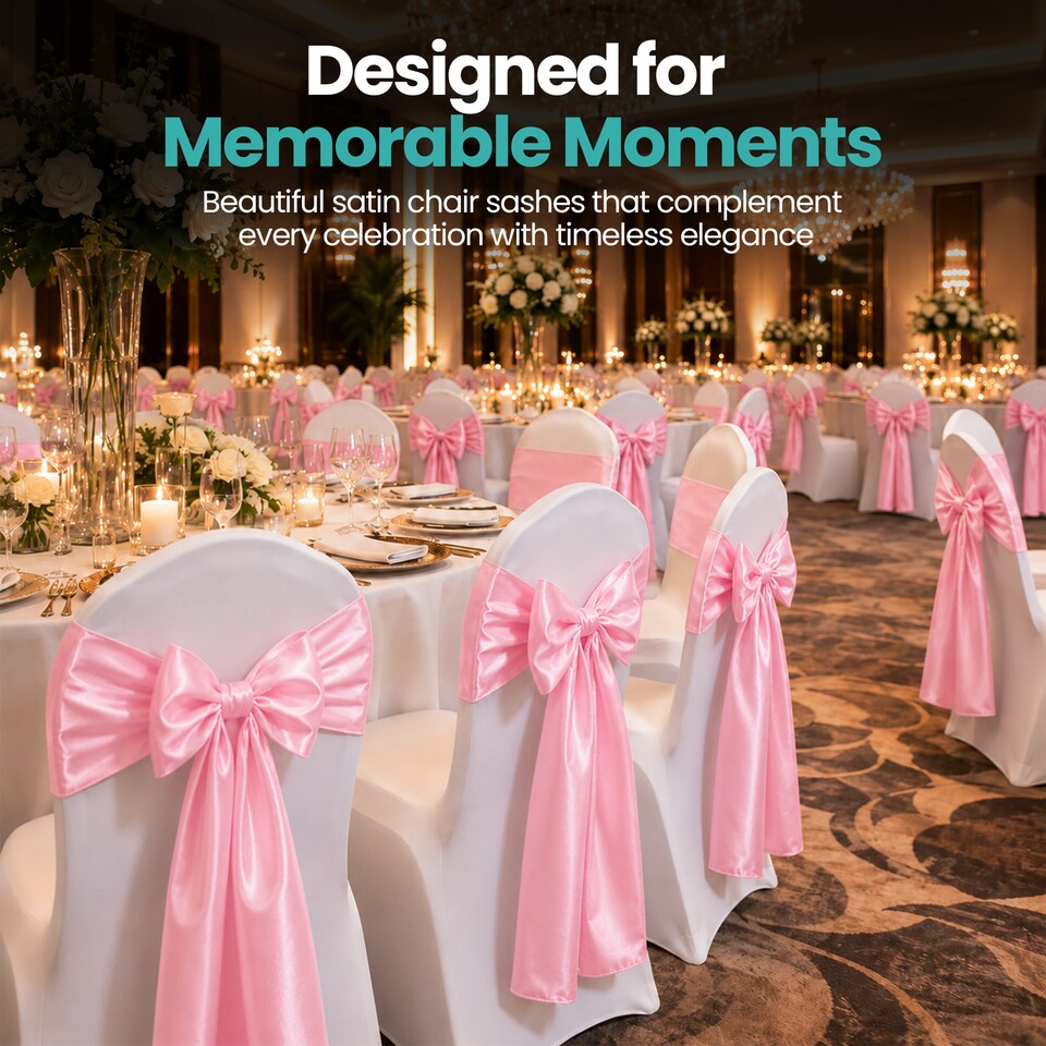 image 1 of 7"x108" Satin Chair Sash, Chair Sashes Hammed Edges Bow Tie - 25pcs