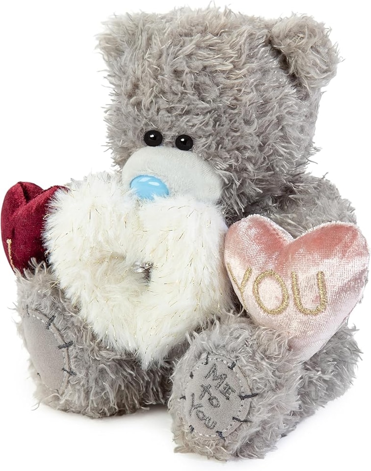 image 1 of Me to You Tatty Teddy Plush Bear Holding Three Embroidered Hearts Official Collection