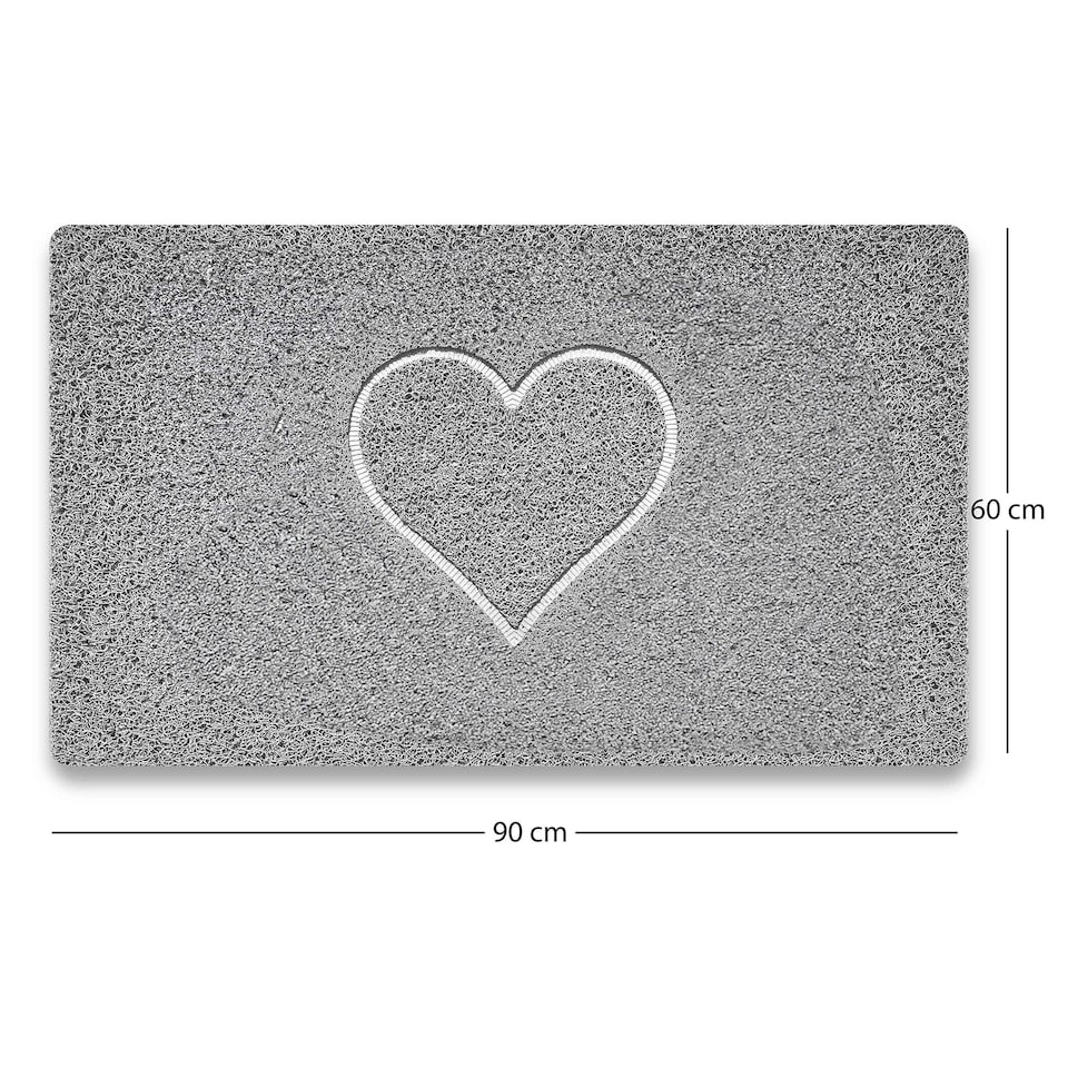 image 1 of Embossed Spaghetti Loofah Anti Slip Shower Mat - Heart Grey | Rectangular 90x60cm