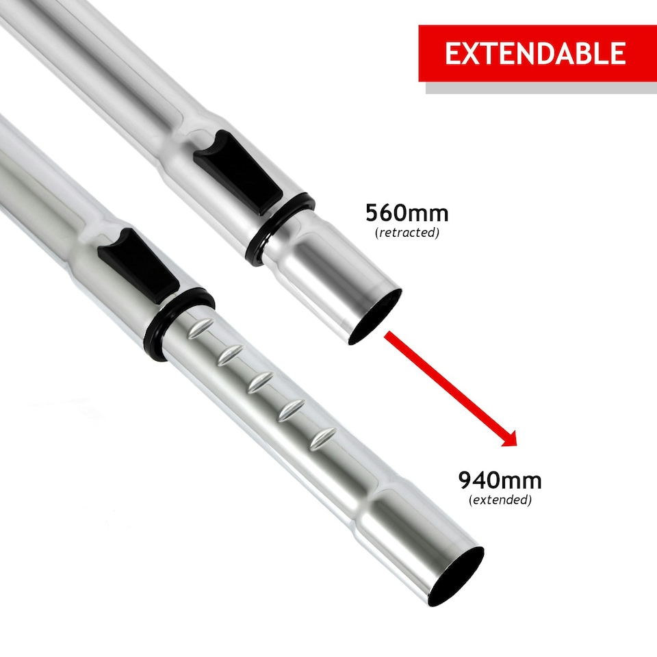 image 1 of SPARES2GO Adjustable Telescopic Rod Pipe Compatible with MacAllister MWDV-16 16L MWDV-20 20L Vacuum Cleaner (35mm) Silver