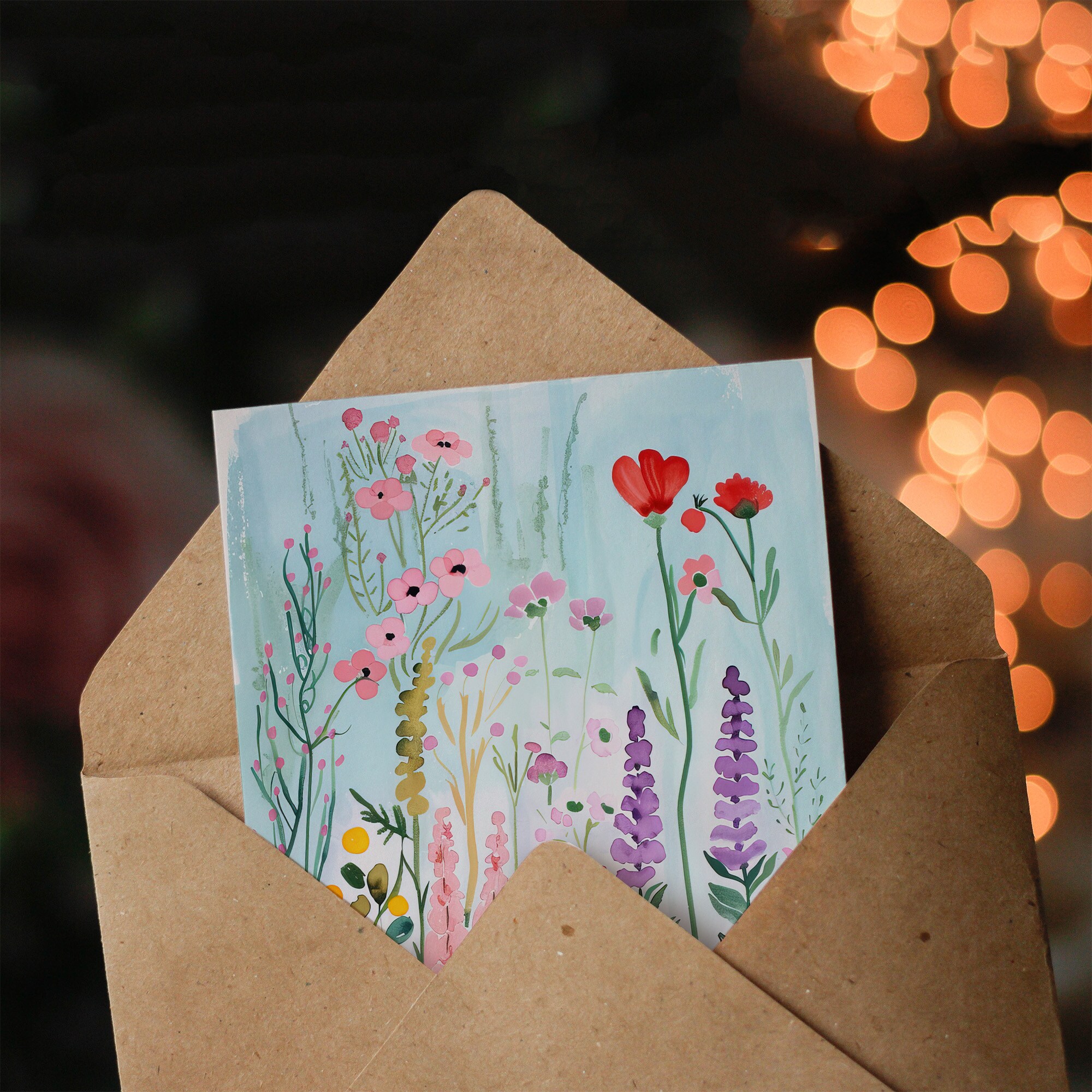 Biglietto Di Auguri Artery8 – Prato Fiorito Di Fiori Di Campo – Quadro Floreale Naturale – 17,5x12,5 Cm – Bianco Interno