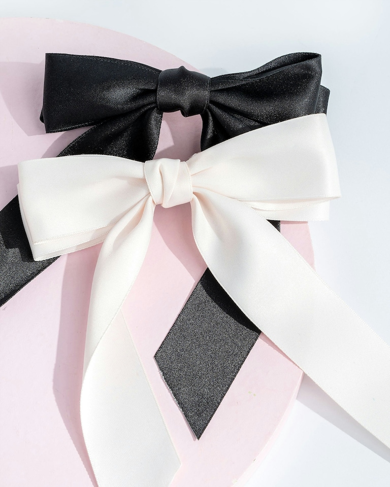 image 1 of Brushworks Satin Hair Bow Duo – Black & White