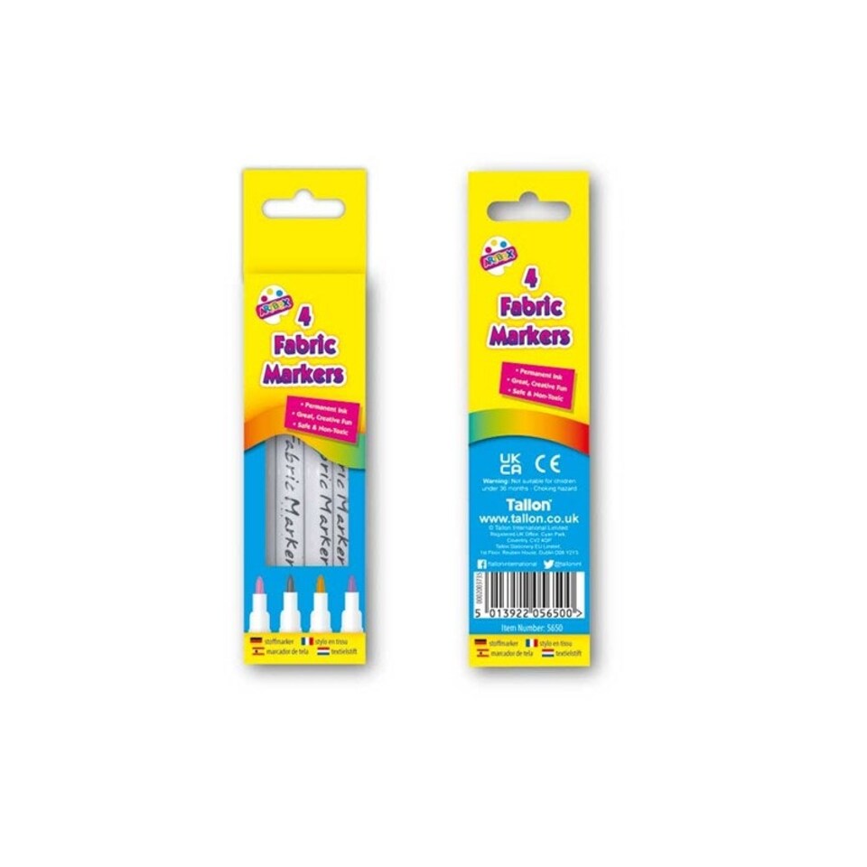 image 1 of Single Pack of 4 Assorted Coloured Fabric Markers