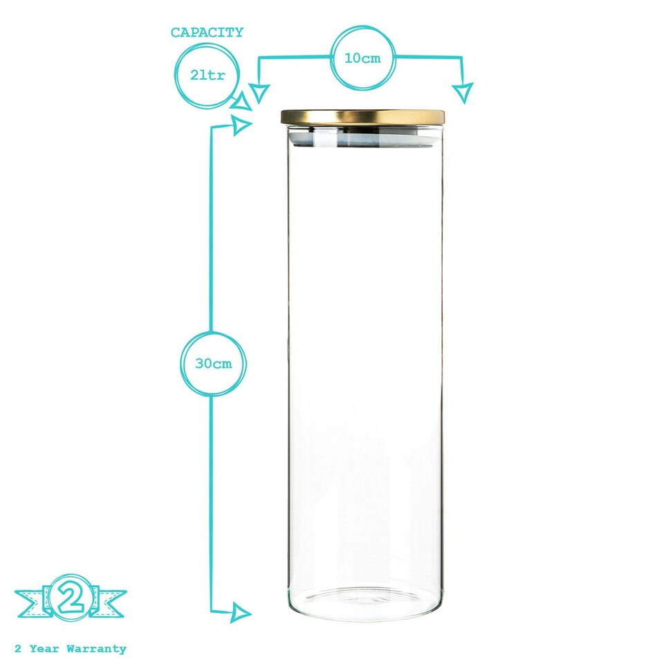 image 1 of Argon Tableware Glass Storage Jars with Metal Lids - 2 Litre - Gold - Pack of 3