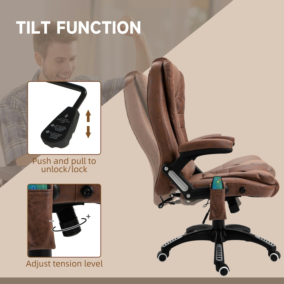 image 1 of Vinsetto Office Chair w/ Heating Massage Points Relaxing Reclining Brown