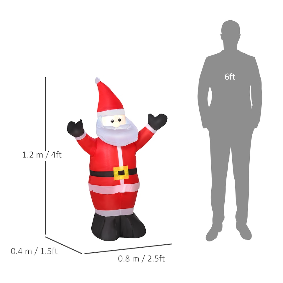 image 1 of HOMCOM 4ft Inflatable Christmas Santa Claus Xmas Decoration 1 LED Holiday Air Blown Yard Outdoor Decor
