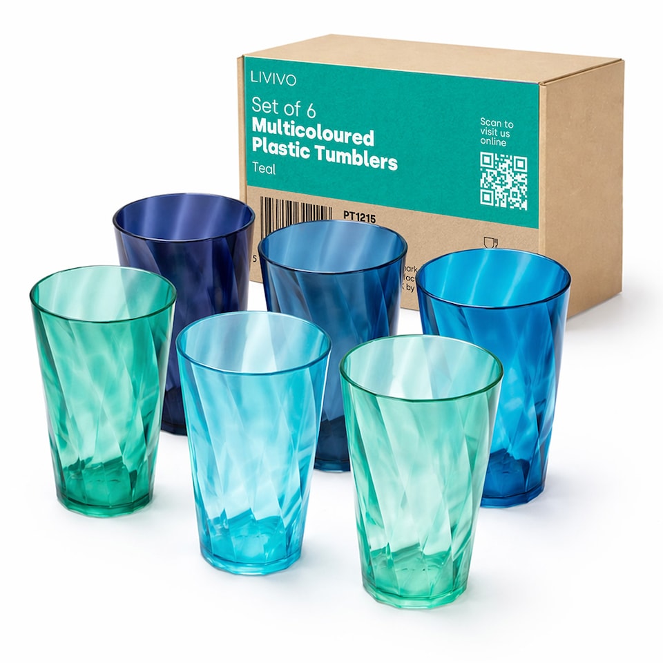 image 1 of 6 Multicoloured Plastic Tumblers - Teal