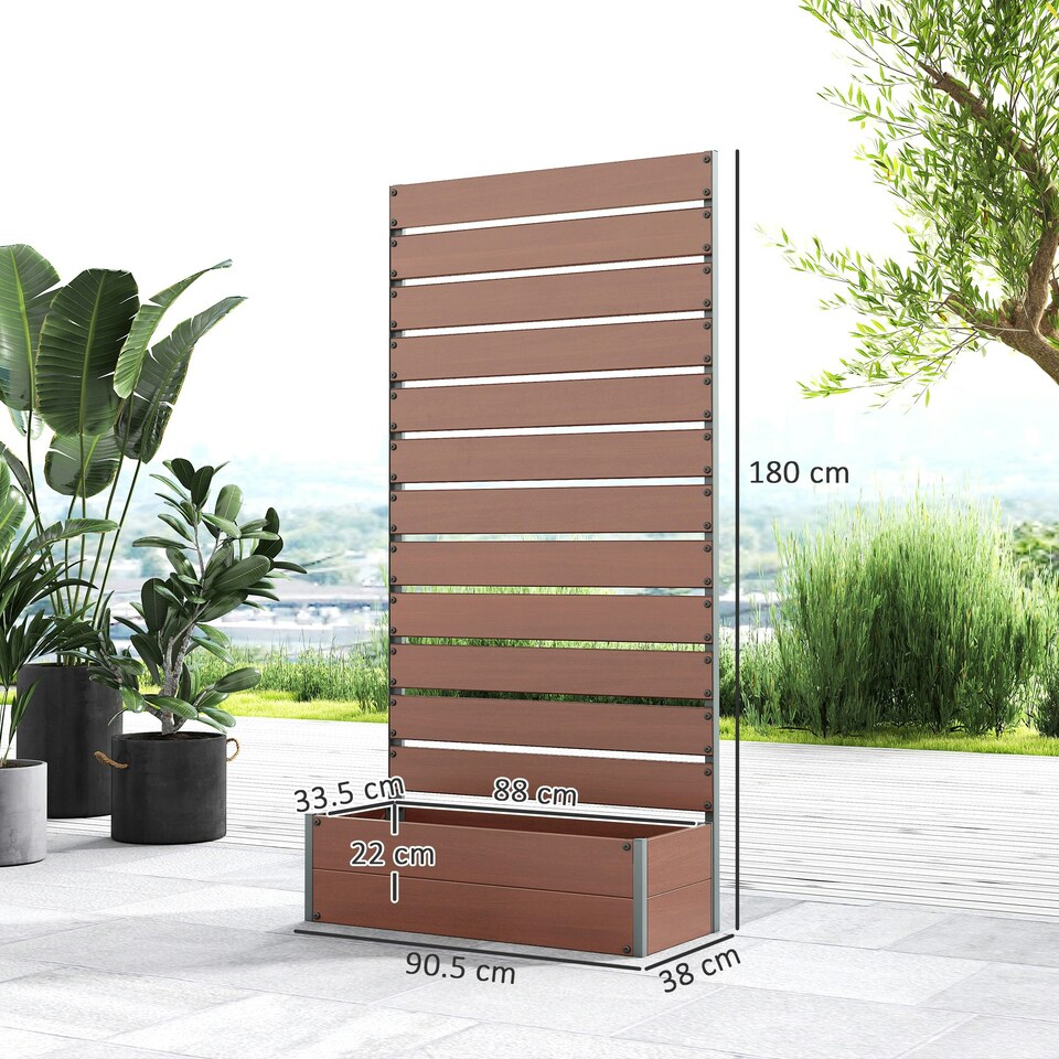 image 1 of Outsunny Raised Garden Bed with Trellis Standing Patio Planter Box Light Brown