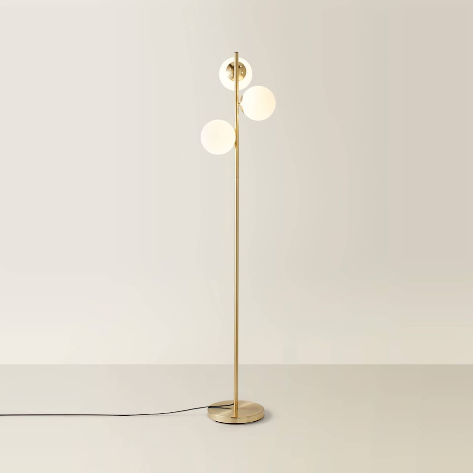 image 1 of ValueLights Jas 3 Gold Metal Floor Lamp White Frosted Glass Shades | Gold | White